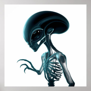 Detailed Alien with Skeletal Structure Visible Poster