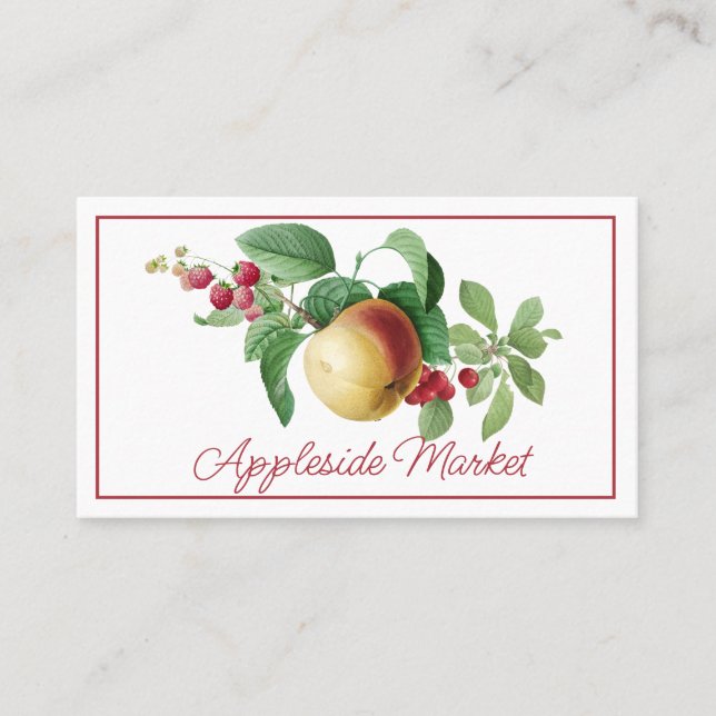Detailed Apple and Berry Stem Business Card (Front)