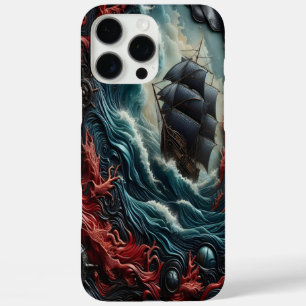 Detailed Artistry of a Ship Navigating Wild Seas iPhone 16 Pro Max Case