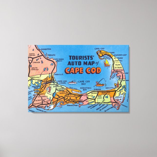 Detailed Auto Map of Cape Cod Canvas Print (Front)