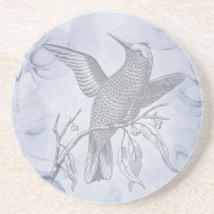Detailed Bird Line Drawing Art Pastel Blue Coaster