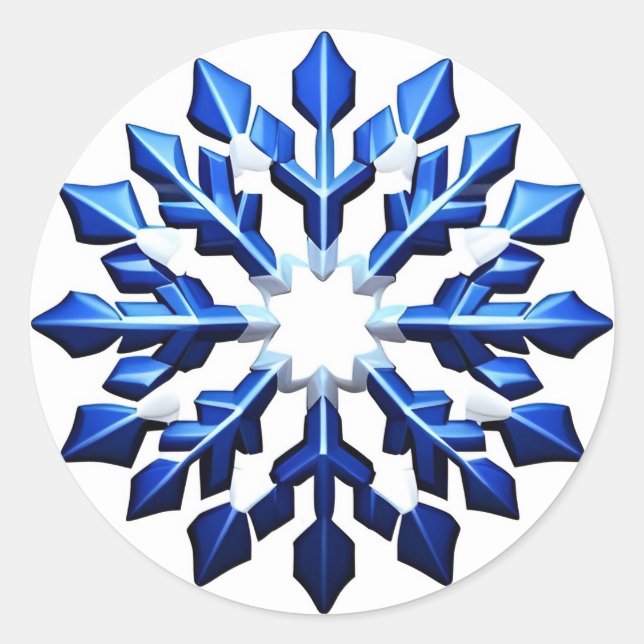 Detailed Blue Snowflake Classic Round Sticker (Front)