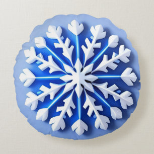 Detailed Blue Snowflake Round Pillow