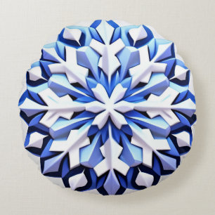 Detailed Blue Snowflake Round Pillow