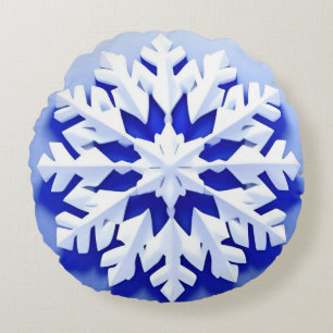 Detailed Blue Snowflake Round Pillow