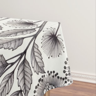 Detailed botanical linework enhanced by stippling  tablecloth