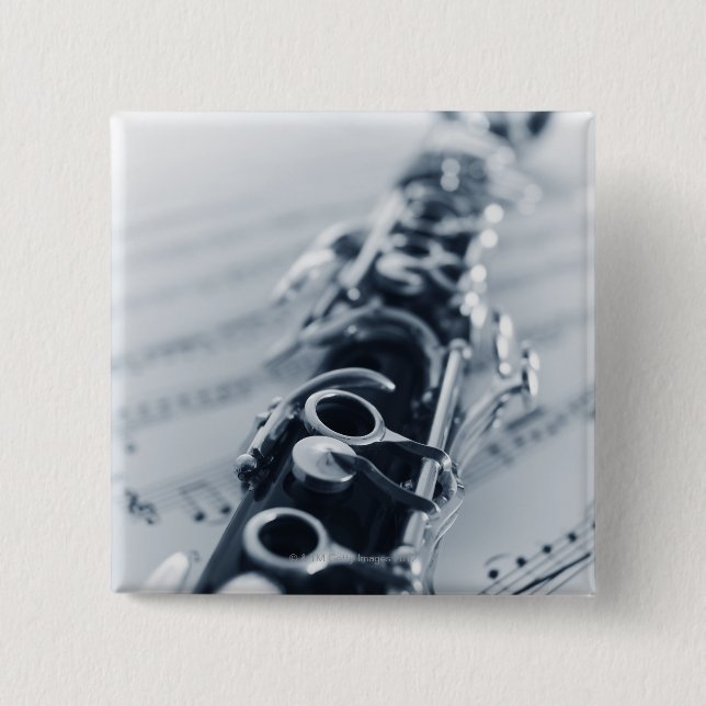 Detailed Clarinet 2 Inch Square Button (Front)