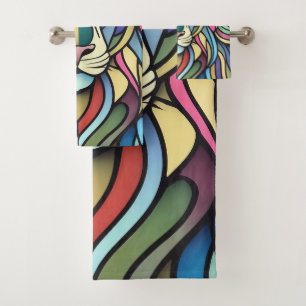 Detailed Colorful Lion Head Bath Towel Set