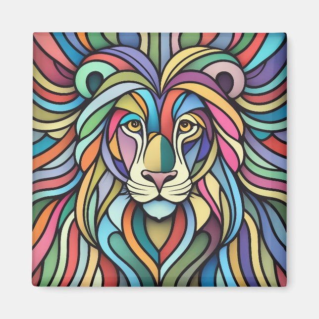 Detailed Colourful Lion Head Magnet (Front)