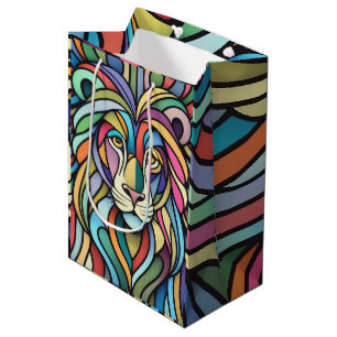 Detailed Colourful Lion Head Medium Gift Bag
