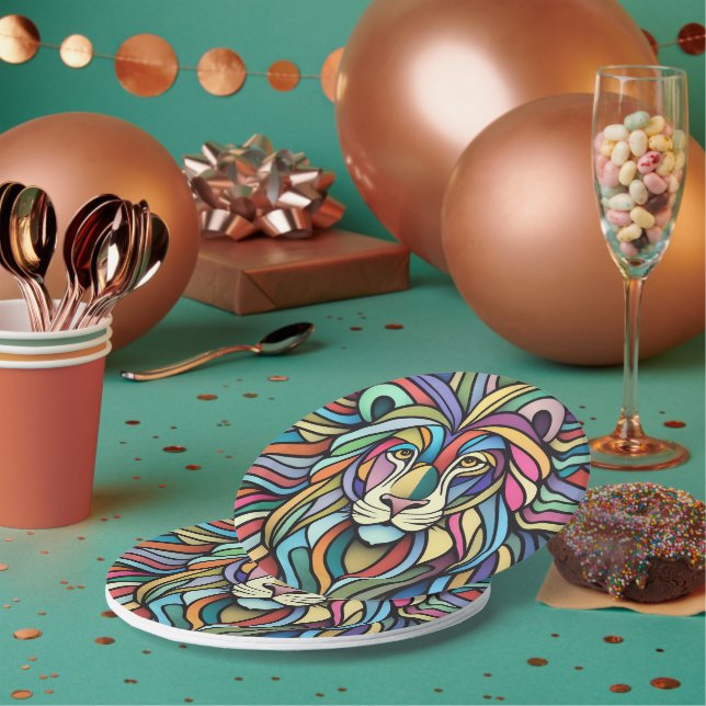 Detailed Colourful Lion Head Paper Plate (Multi)