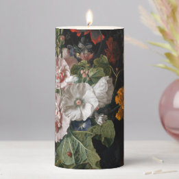 Detailed Dutch Floral Hollyhocks Flameless Candle