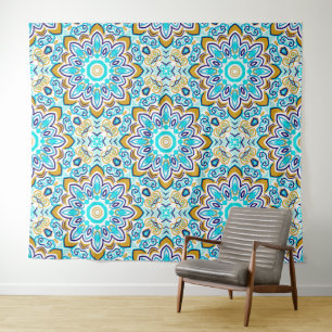 Detailed ethnic geometric colourful pattern tapestry