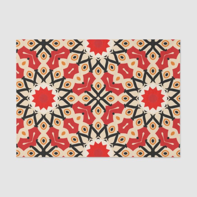 Detailed Ethnic Red Arabesque Geometric Pattern Tissue Paper (Front)