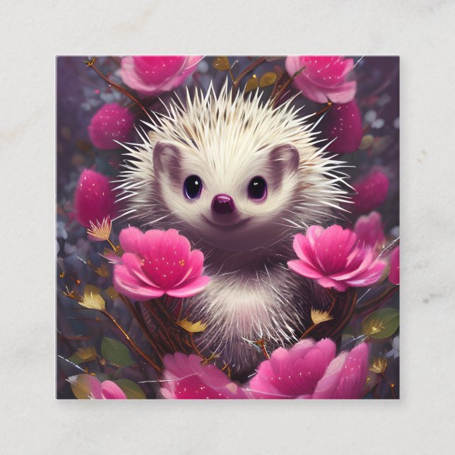 Detailed Fantasy Cute Kawaii Valentine Hedgehog Square Business Card (Front)