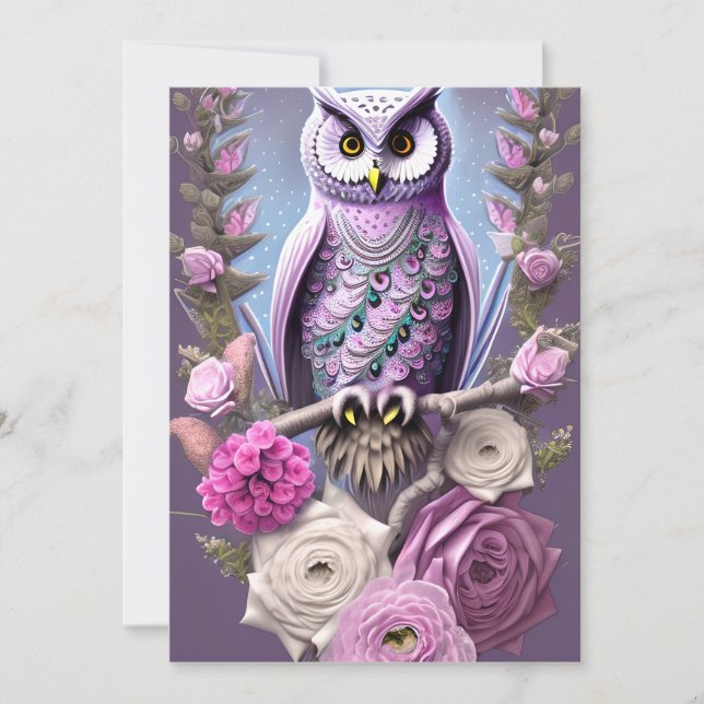 Detailed Fantasy Owl on a bed of Thorns  Holiday Card (Front)