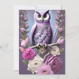 Detailed Fantasy Owl on a bed of Thorns Holiday Card