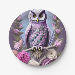 Detailed Fantasy Owl on a bed of Thorns  Paper Plate