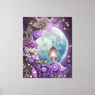 Detailed Fantasy Purple Moon Flower  Canvas Print