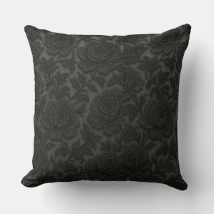 Detailed floral income in black desing throw pillow