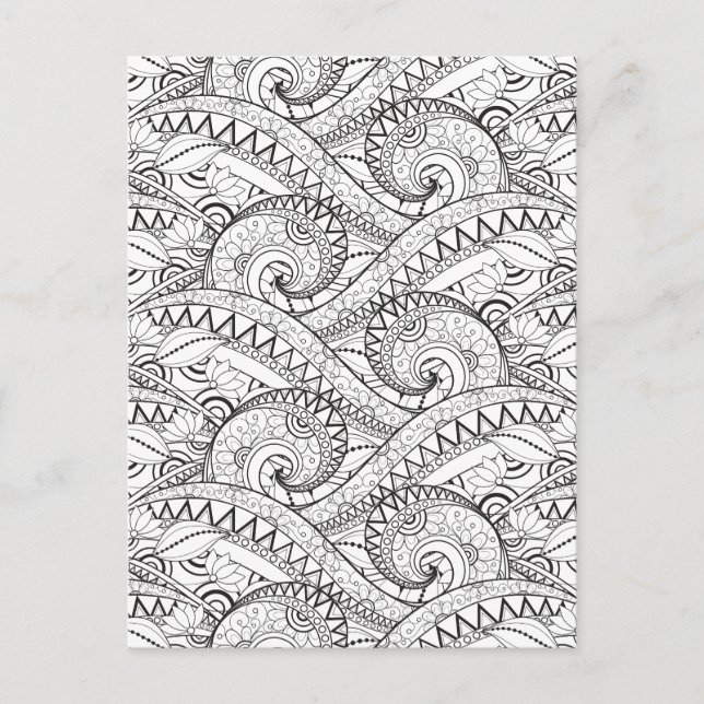 Detailed Floral Pattern Doodle Postcard (Front)