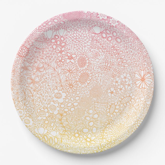 Detailed Garden Scene Artist Birthday Coral Peach Paper Plate (Front)