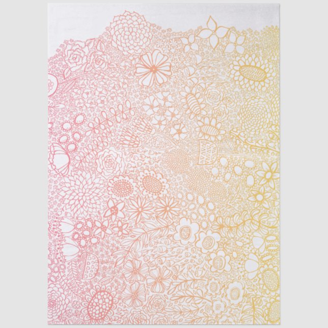 Detailed Garden Scene Artist Birthday Coral Peach Tissue Paper (Front)