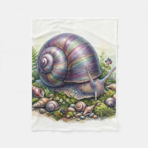 Detailed Garden Snail On Mossy Stones Fleece Blank Blanket