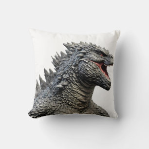 Detailed Head of Roaring Godzilla Monster Throw Pillow