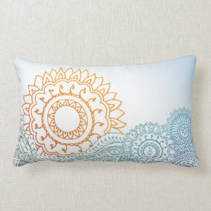 Detailed henna abstract sunrise lumbar pillow