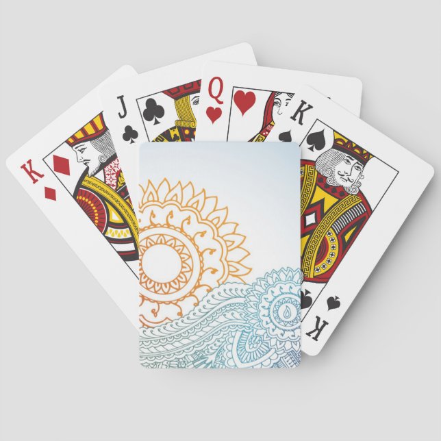 Detailed henna abstract sunrise playing cards (Back)