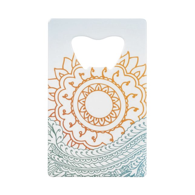 Detailed henna abstract sunrise wallet bottle opener (Front)
