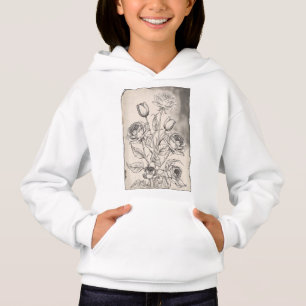 Detailed line art of roses and tulips