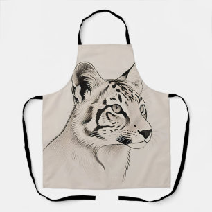 Detailed Lynx Portrait Line Art Apron