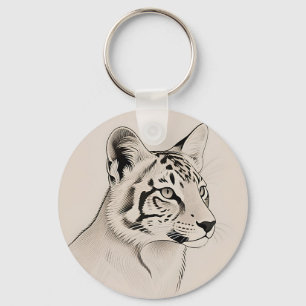 Detailed Lynx Portrait Line Art Keychain