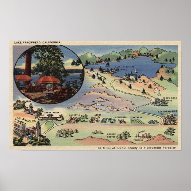 Detailed Map from LA to the Lake Poster (Front)