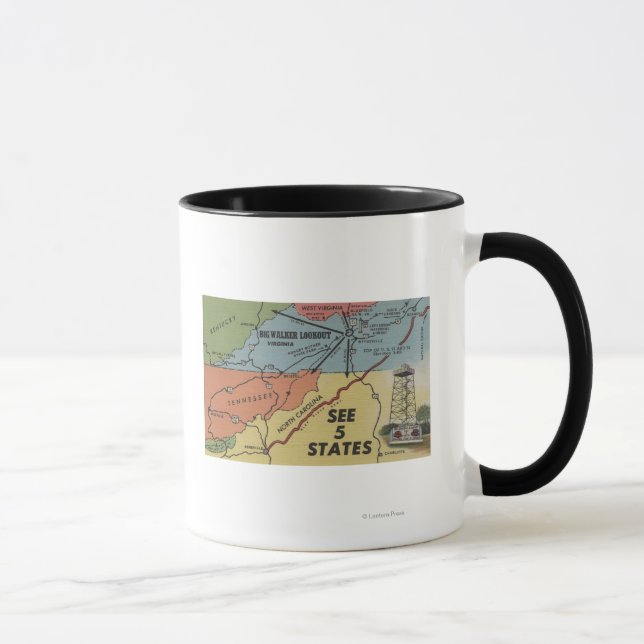 Detailed Map of 5 States - Big Walker Lookout, V Mug (Right)
