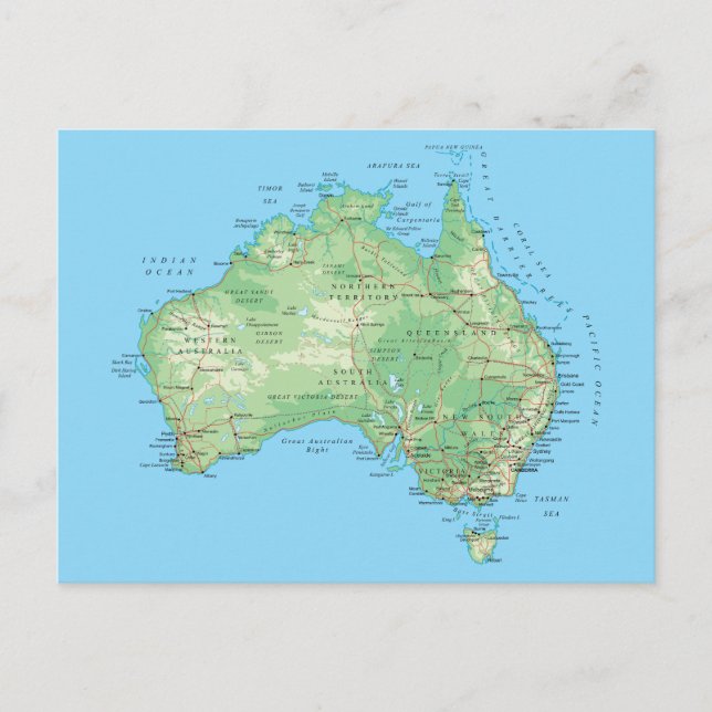 Detailed Map of Australia Postcard (Front)