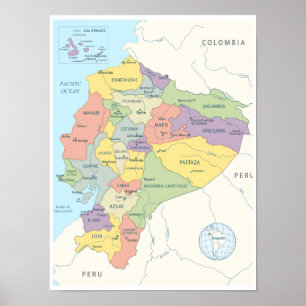 Detailed Map of Ecuador Poster