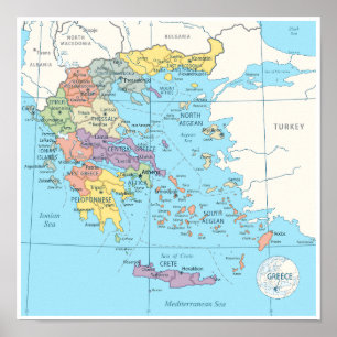 Detailed Map of Greece Poster