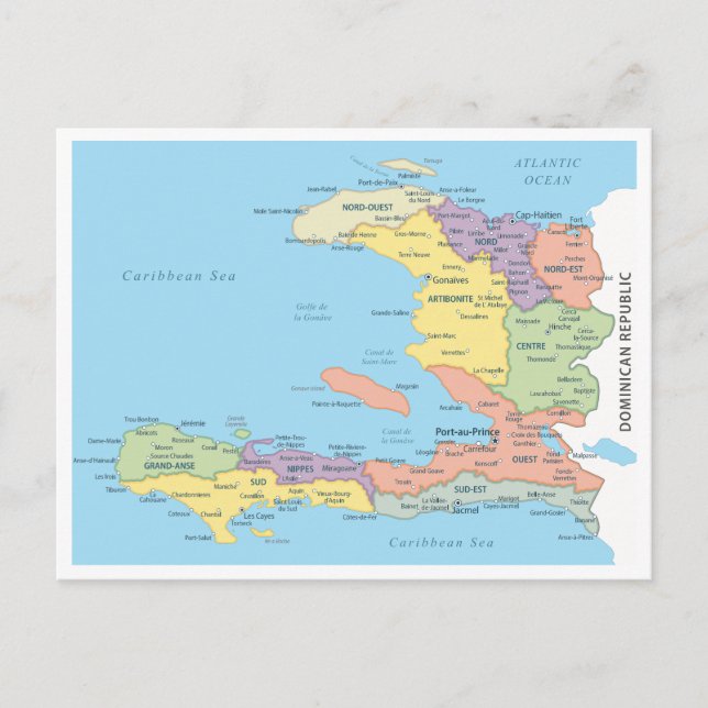 Detailed map of Haiti Regions Postcard (Front)