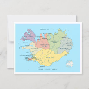 Detailed map of Iceland Postcard
