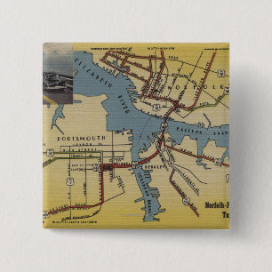 Detailed Map of Norfolk-Portsmouth Bridge Tunnel 2 Inch Square Button
