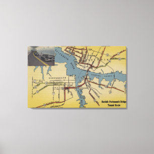 Detailed Map of Norfolk-Portsmouth Bridge Tunnel Canvas Print