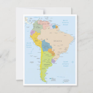 Detailed map of South America Continent Postcard
