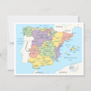 Detailed map of Spain Postcard