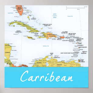 Detailed Map of the Carribean Poster