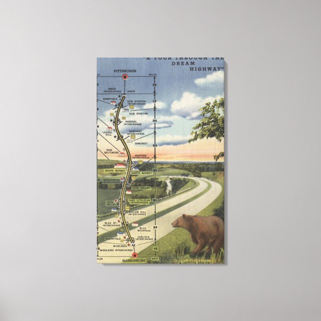 Detailed Map of the "Dream Highway" Canvas Print (Front)