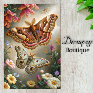 Detailed Moths and Wildflowers Decoupage Tissue Paper