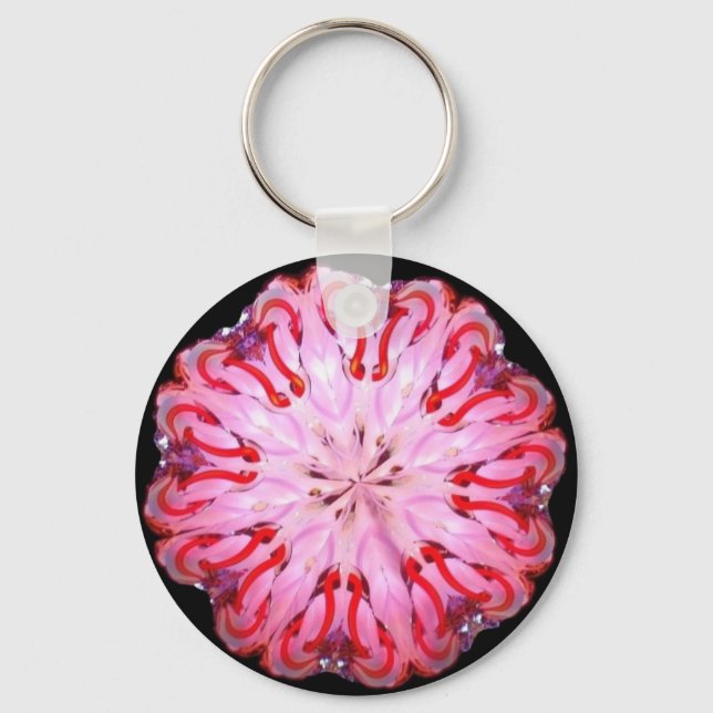 Detailed Neon Kaleido-Twist in Pink & Red Keychain (Front)